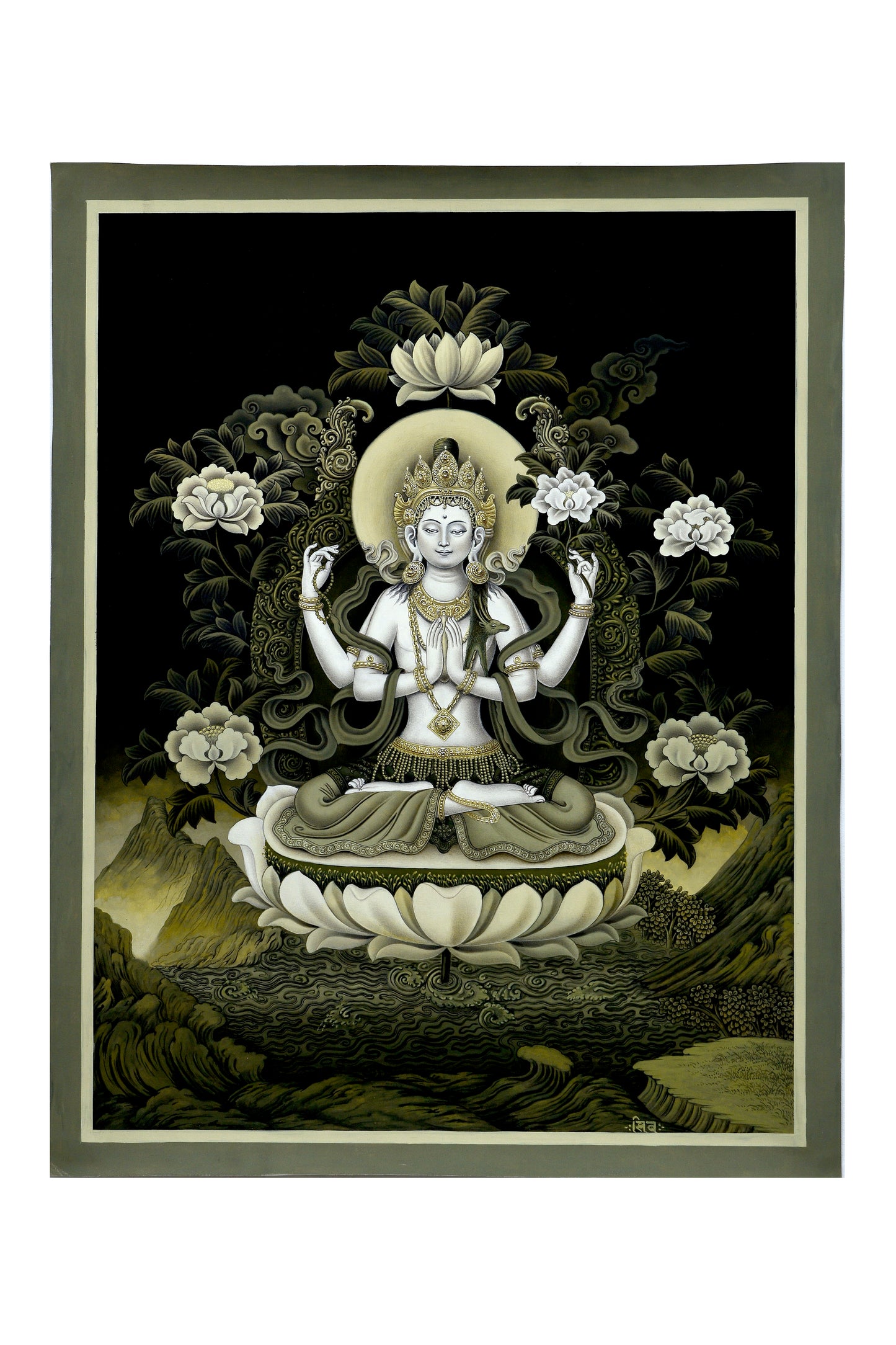 Radiant Chenrezig Newari Styled Thangka