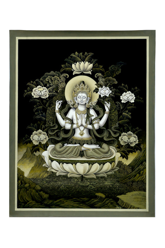 Radiant Chenrezig Newari Styled Thangka