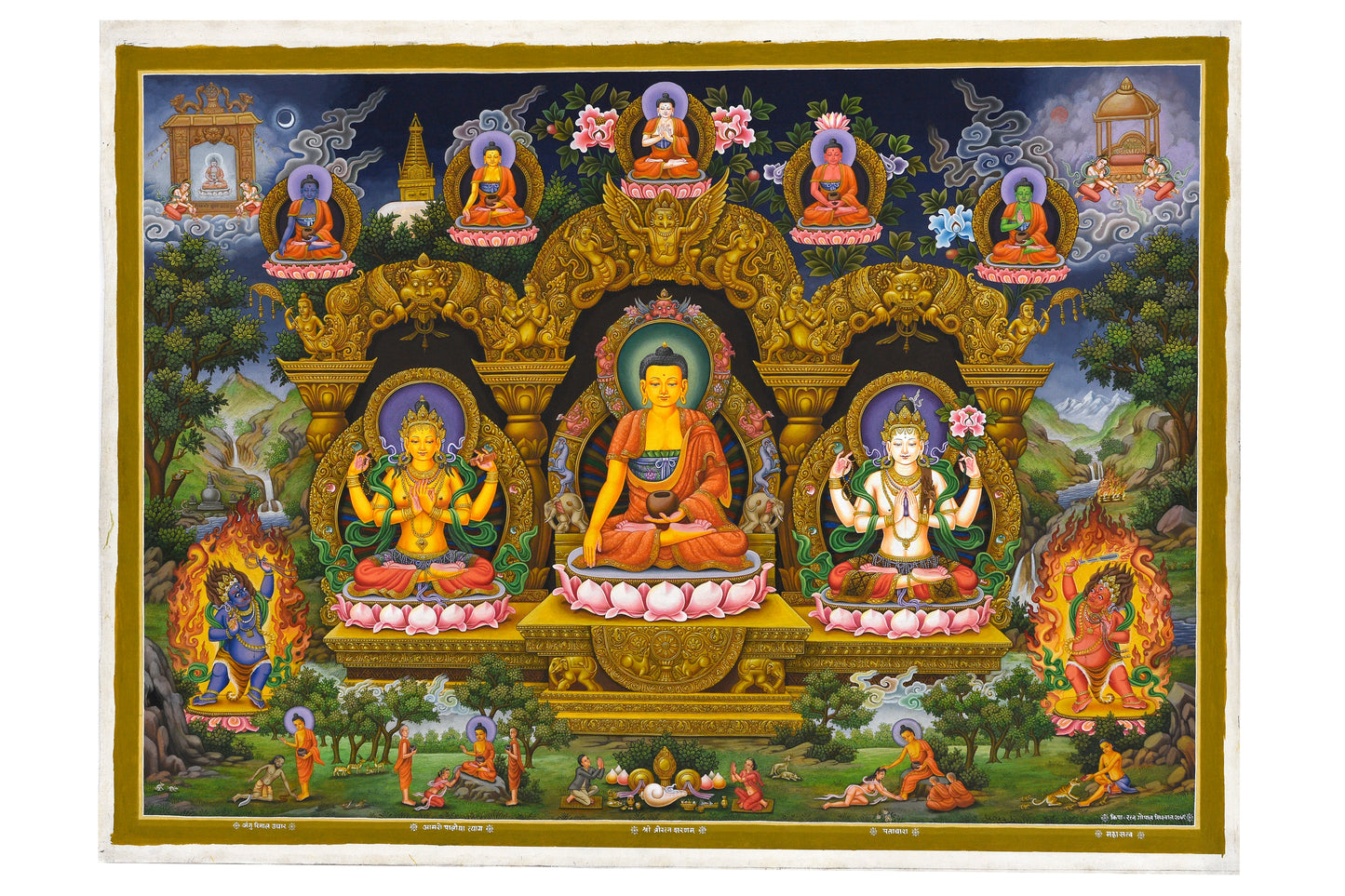 Triad of Enlightenment - Buddha, Chenrezig, and Pragyaparamita Masterpiece Thangka