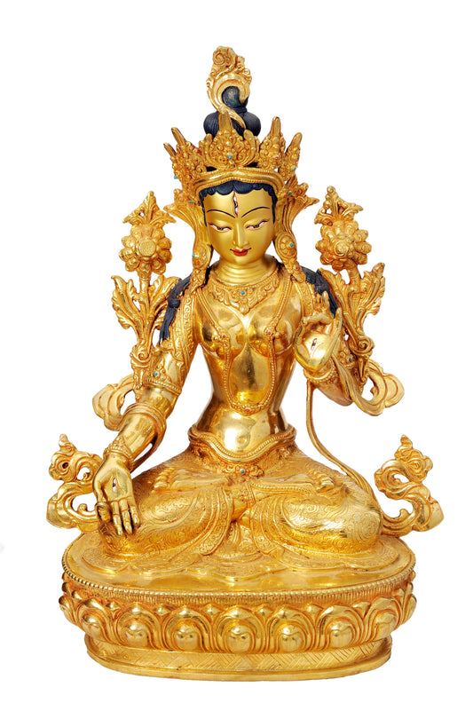 Crown Buddha Copper Gold Plated Statue