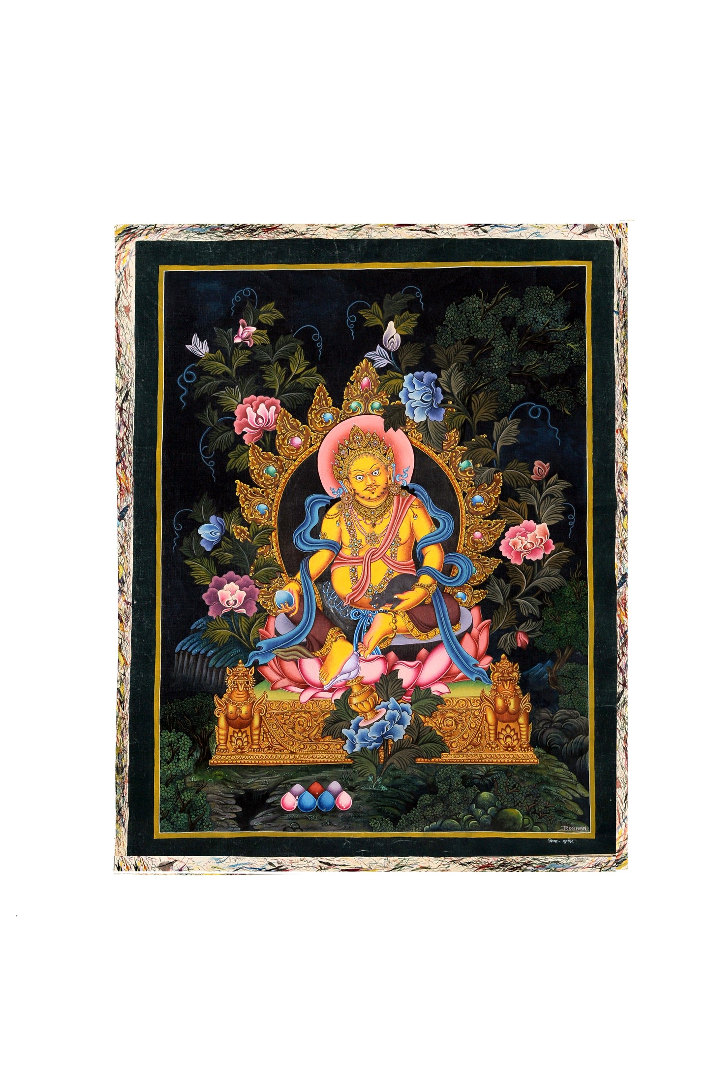 Opulent Kuber Thangka - Blessings of Prosperity