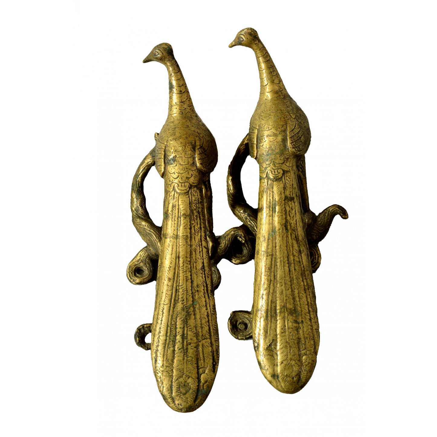 Antique Brass Peacock Door Handle Pair (50+ Years)