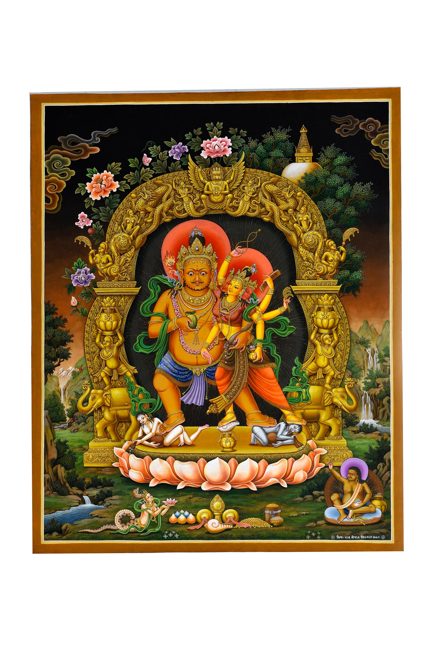 Divine Kuber with Shakti - Prosperity and Abundance Thangka