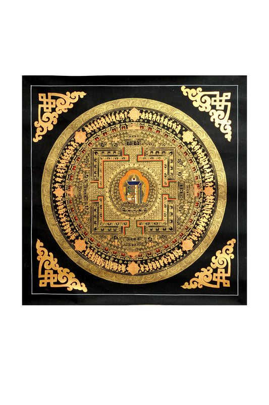 Radiant Center Mandala - Golden Tibetan Letter Thangka