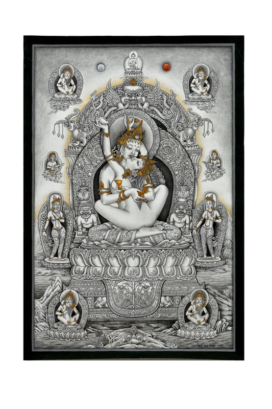 Vajrasattva with Shakti: Monochrome Masterpiece