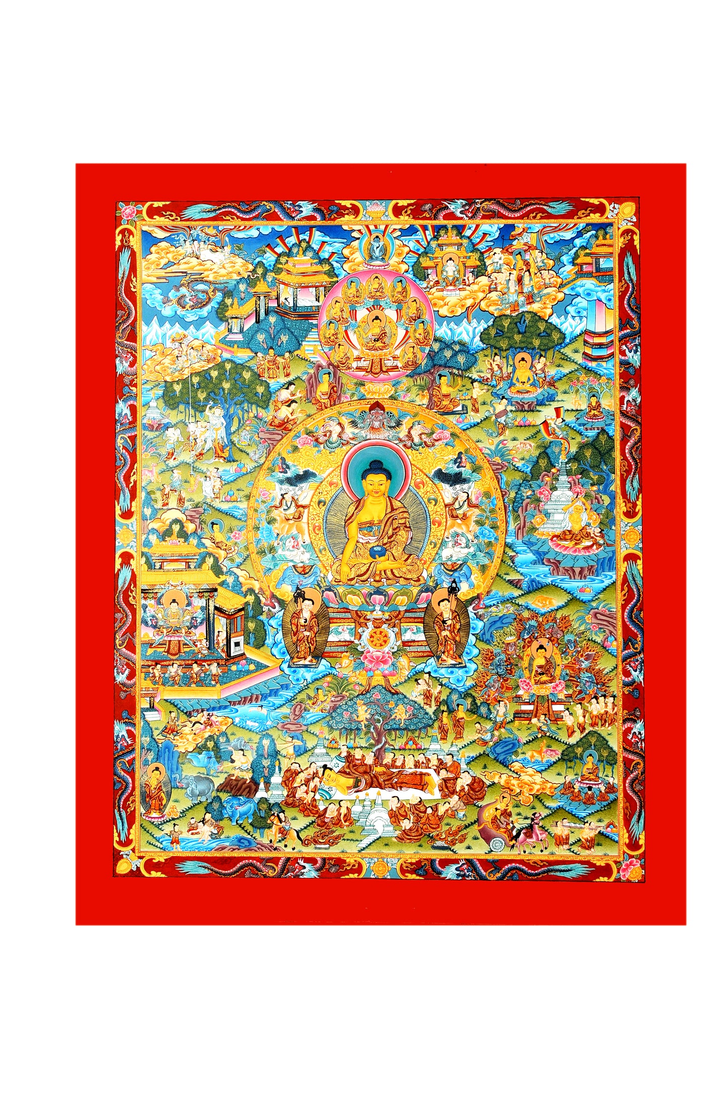 Enlightened Buddha Life Thangka - Spiritual Journey in Art